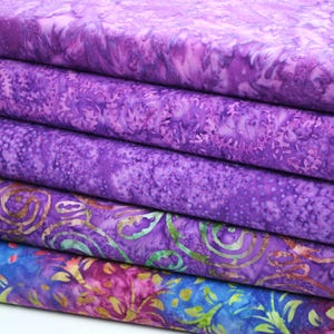 Bali Batiks Premium Cotton Fabric Craft Purple 5 FQ Bundle FREE SHIPPING Batiks 10