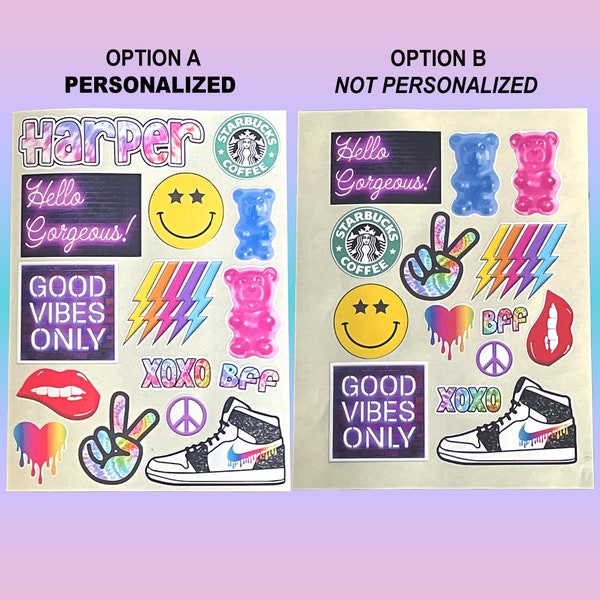 Personalized sticker sheet in rainbow & neon colors | Camp Sticker Sticker sheet | tween sticker sheet