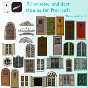 Selos Procreate - janelas, portas e frontões, 30 selos para uso no IPad - convites, convites, impressão de cartões comemorativos