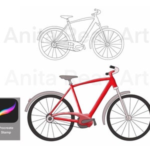Procreate stamp - Vélo à utiliser sur IPad Pro - brosses invitations , invitation , imprimer des cartes de vœux vélo