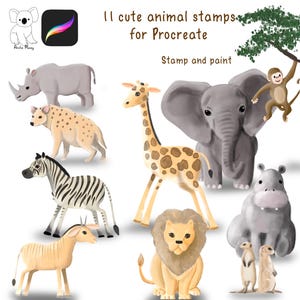 Procreate stamps - 11 African animals stamps for use on IPad - invitations , invite , print greeting cards,  animal brushes
