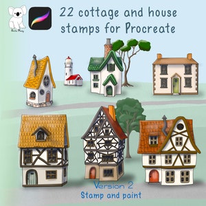 Sellos procreados - 22 sellos de casas y cabañas para usar en iPad - invitaciones, invitaciones, tarjetas de felicitación impresas,