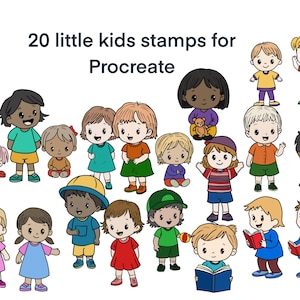 Procreate stamps 20 cute little kids style stamps for use on IPad  - children cartoon style for card making, illustration , invitations