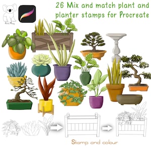 Procreateスタンプ：観葉植物とプランター26種（デジタルダウンロード）
