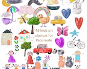 Kids Drawings Procreate Stamps: 45 Naive Art Brushes (Digital Download)