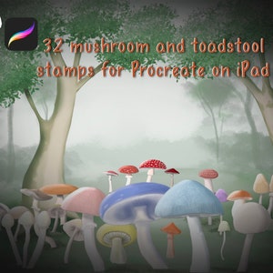 Procreate stamps - 32 fungi - mushrooms and toadstools stamps for use on IPad Pro - invitations , invite , print greeting cards