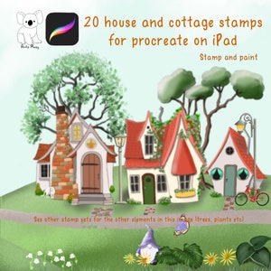 Procreate stamps - 20 cottage and house stamps for use on IPad  - invitations , invite , print greeting cards, clip art