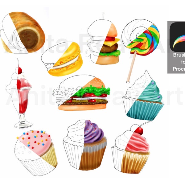 Procreate stamps - 10 coupons alimentaires de fête à utiliser sur IPad - invitations, invitations, cartes de vœux imprimées