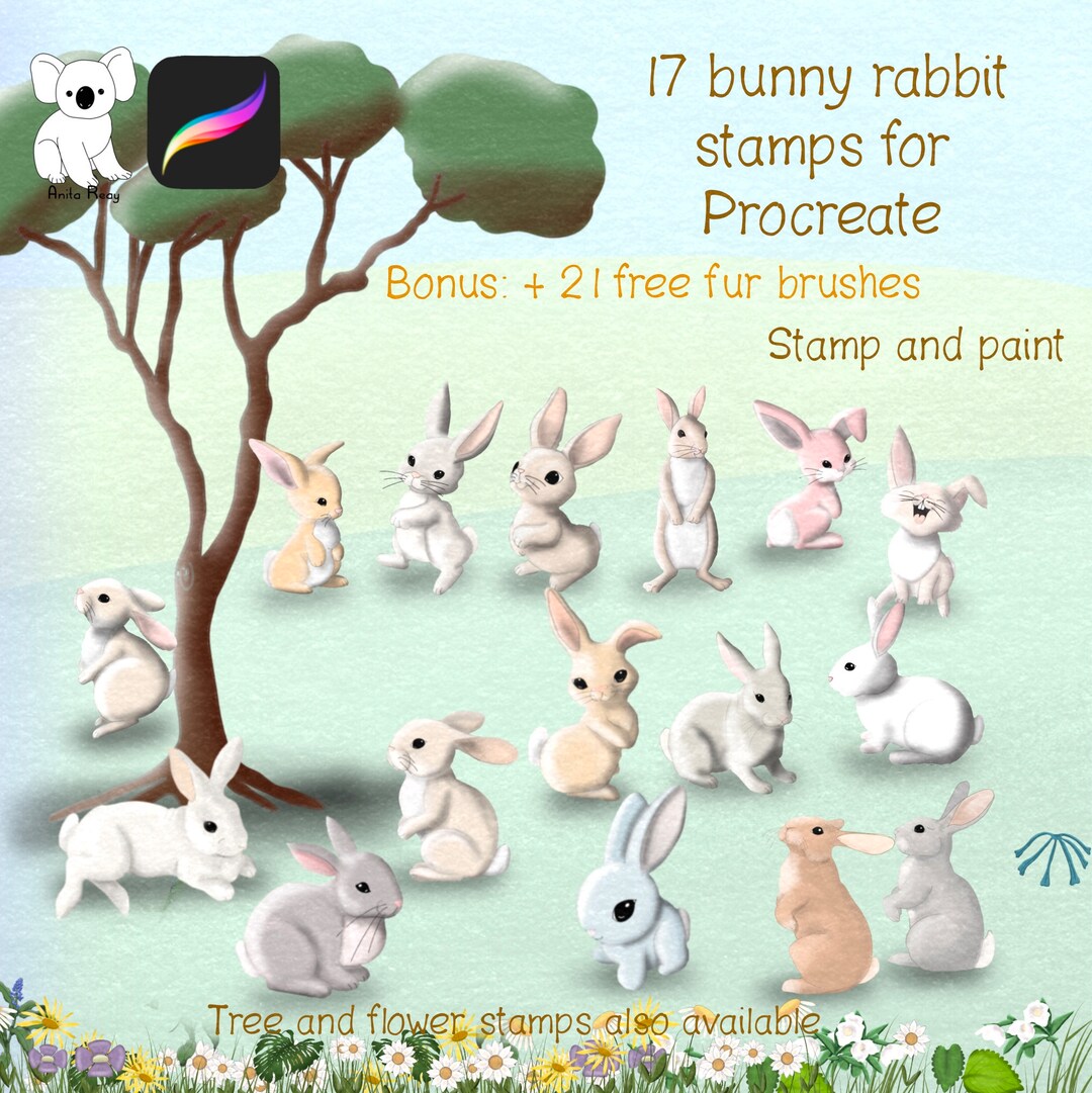 Bunny Rabbit Procreate Stamps: 17 Hand-drawn Animal Brushes - Etsy