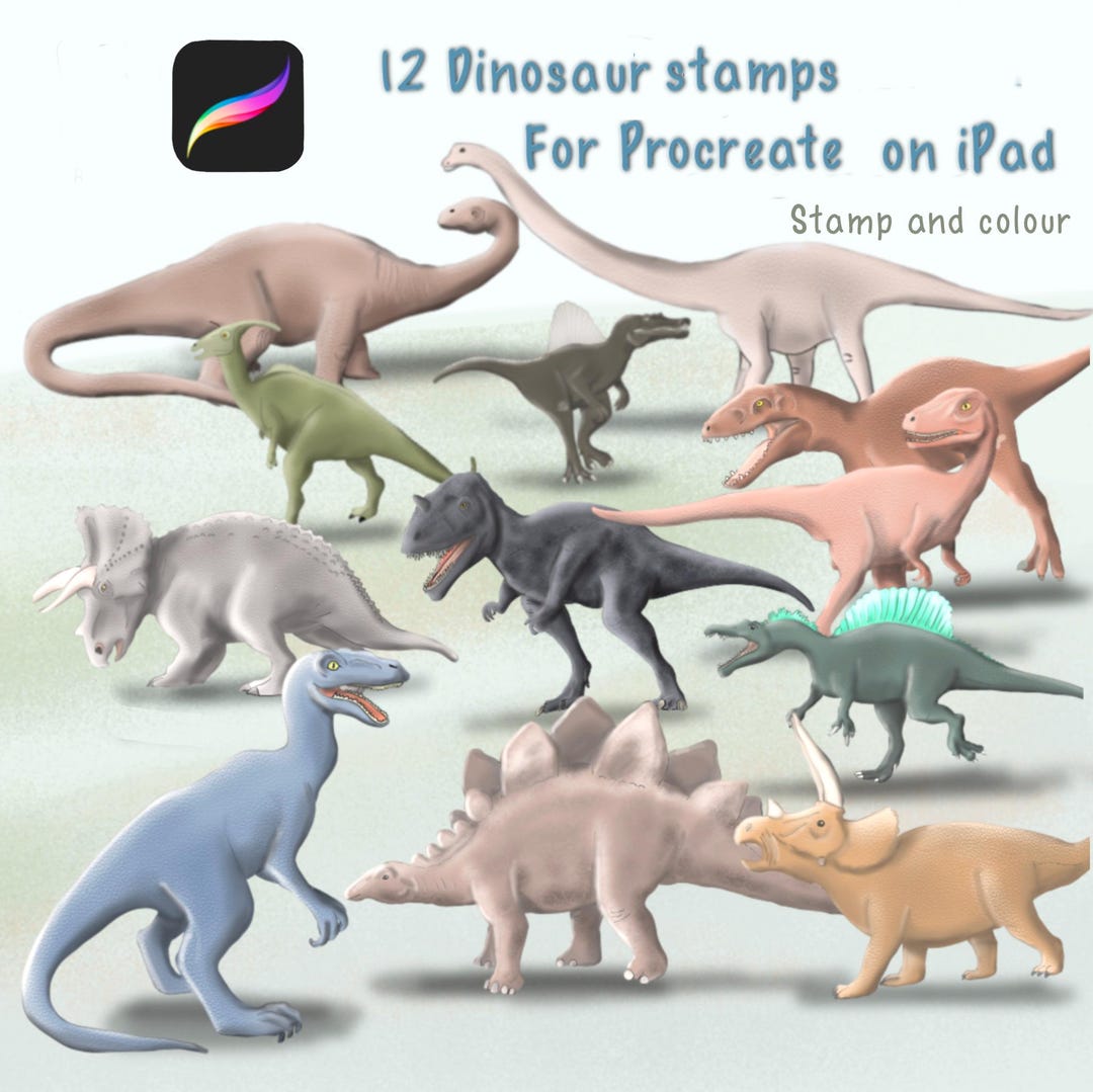 Dinosaur Procreate Stamps: Hand-drawn Animal Brushes for iPad - Etsy