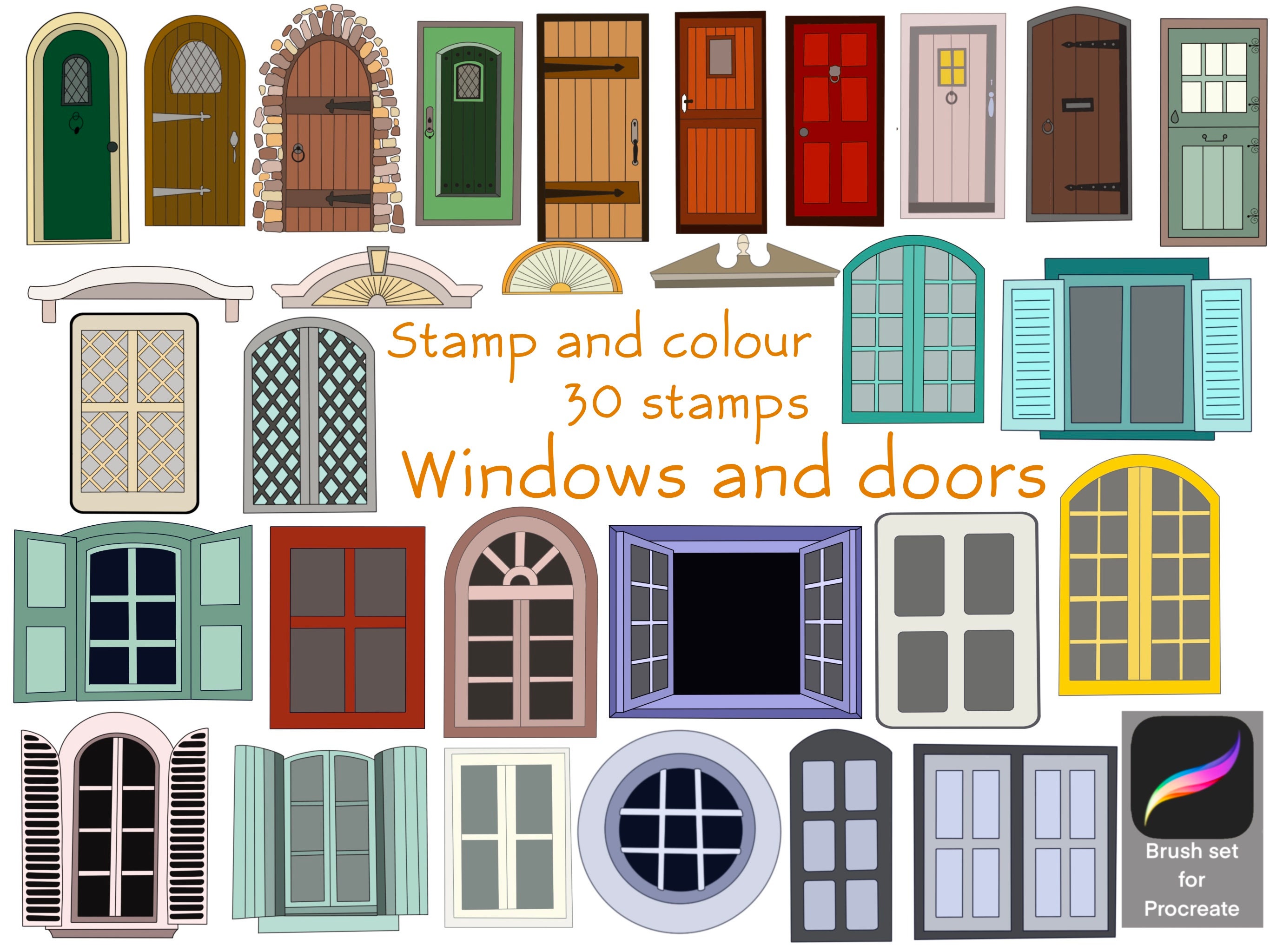Procreate Stamps Windows Doors and Pediments 30 Stamps for Etsy