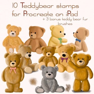 Sellos de osito de peluche para Procreate: Pinceles de pelo extra (descarga digital)