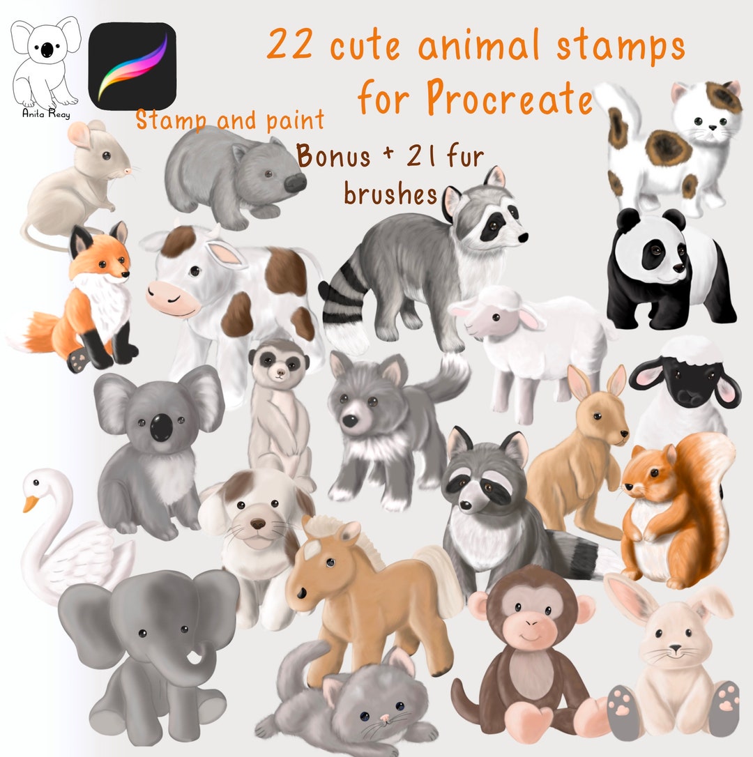 Procreate Stamps - 22 Cute Animals Stamps for Use on iPad - Invitations ...
