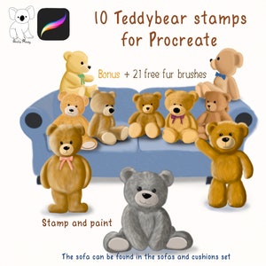 Procréer des timbres - 10 timbres d’ours en peluche à utiliser sur les invitations IPad, inviter, imprimer des cartes de vœux + 21 brosses en fourrure d’ours en peluche bonus