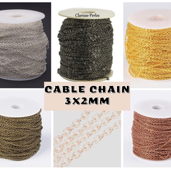 Chaîne à maille forçat 3x2mm, Chaines à mailles, Chaine fine maillon, Chaine 3x2mm, Chaînes pour bracelets et colliers