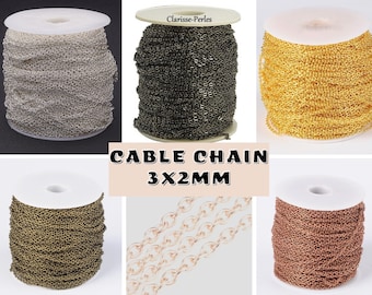 Flat Cable Chain, Unwelded Oval Chain, Round Cable Chain, Bulk Cable Chain, Bulk Jewelry Chain, Cable Chain 3x2mm, Chain for Jewelry Making