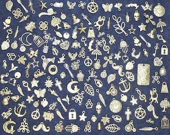 Breloques pendentifs en métal doré, Assortiment de breloques, Breloques pendentifs Tibetaines, Pendentifs pour la fabrication de bijoux