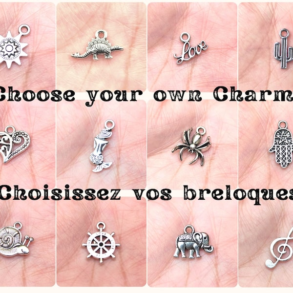 Breloques en métal argenté, breloques à choisir, breloques personnalisé, breloques argent tibétain, choisissez vos breloques, Charm argenté