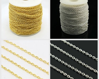 Chaîne à maille forçat strié 3x2mm, Chaîne strié, Chaine 3x2mm, Chaine fine maillon, Chaine 3x2mm, Chaînes pour bracelets et colliers