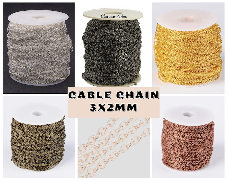 Chaîne à maille forçat 3x2mm, Chaines à mailles, Chaine fine maillon, Chaine 3x2mm, Chaînes pour bracelets et colliers image 1