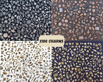 100 Breloques en métal, Lot mixte de breloques, Charms tibétains, Breloques pour la fabrication de bijoux, Charms pour bracelets, DIY Charms