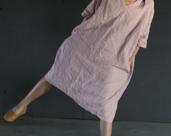 22121---Women's Loose French Linen V-neck Tunic Dress / One-piece Dress in Light Purple Color / OOZZ
