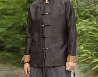 22312---Men's Mud Dupioni Silk Chinese Jacket, Gambiered Silk Cheongsam Top / Fanfu / Tang Suit, Gift For Him