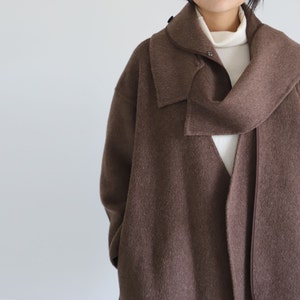 22159Multi-way Double-faced Alpaca Coat with Detachable Collar, Deep V-neck Premium Wool Coat, Women's Brown Winter Wool Coat image 1