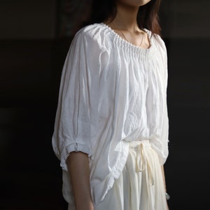 22107Delicate Pintucked Neckline High Count French Linen Blouse, Shirt, T-shirt, Top in Off White Color / OOZZ image 1