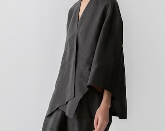 22212---Blazer Habatai de seda con efecto barro agrietado, chaqueta de seda color té, blusa de seda con estampado de gambas, hecho a mano por OOZZ