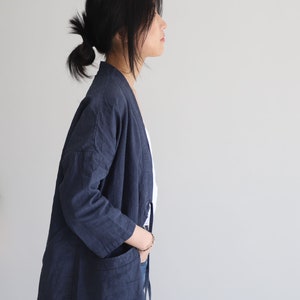 22144Heavy Weight Ramie Kimono Jacket / Blazer in Navy Blue Color, Handmade by OOZZ image 5