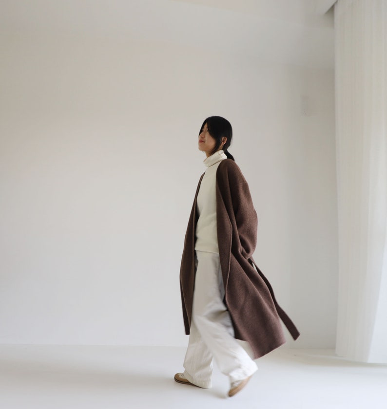22159Multi-way Double-faced Alpaca Coat with Detachable Collar, Deep V-neck Premium Wool Coat, Women's Brown Winter Wool Coat image 5