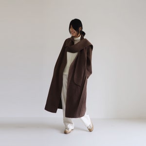 22159Multi-way Double-faced Alpaca Coat with Detachable Collar, Deep V-neck Premium Wool Coat, Women's Brown Winter Wool Coat image 9