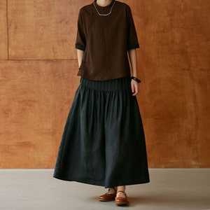 23610---Cracked Mud Silk Pin Tucks Long A Line Skirt in Black, Super Cool Summer Gambiered Maxi Silk Skirt, Handmade by OOZZ