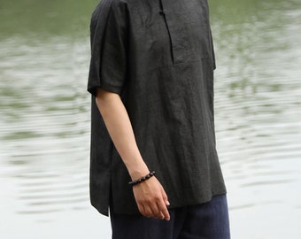 22308---Men's Cracked Mud Silk Shirt, Artist T-shirt, Gambiered Silk Architec Tee / Men's Summer Top, Gift For Him