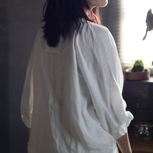 22107Delicate Pintucked Neckline High Count French Linen Blouse, Shirt, T-shirt, Top in Off White Color / OOZZ image 4