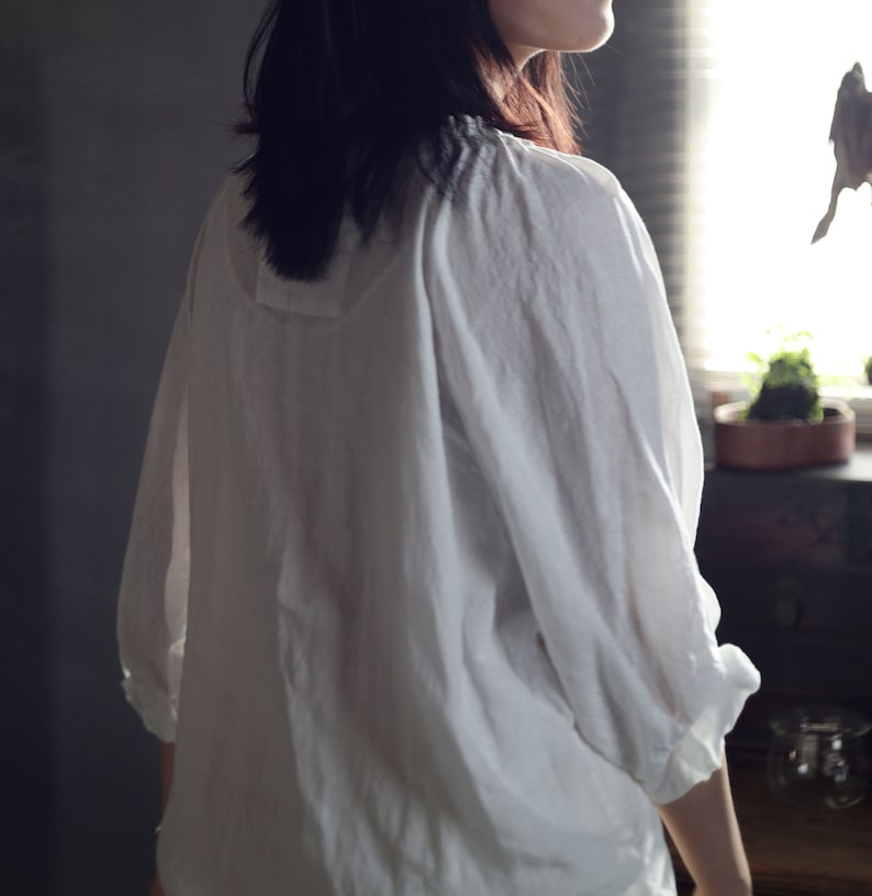 22107Delicate Pintucked Neckline High Count French Linen Blouse, Shirt, T-shirt, Top in Off White Color / OOZZ image 4