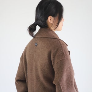 22159Multi-way Double-faced Alpaca Coat with Detachable Collar, Deep V-neck Premium Wool Coat, Women's Brown Winter Wool Coat image 3