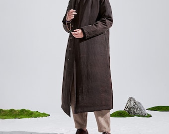 22326---Men's Mud Spinning Silk Down Coat, Gambiered Silk Long Chinese Coat, Handmade by OOZZ