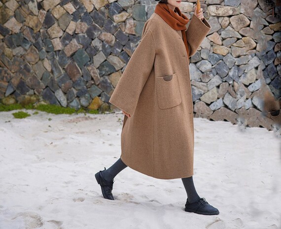 23257---double-faced Alpaca Long Coat With Contrast Patch Pocket