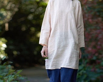 23315---Pale Pink Linen Tunic, Oversized Linen Blouse, Linen Shir, Linen Top, Loose linen blousen, Handmade by OOZZ