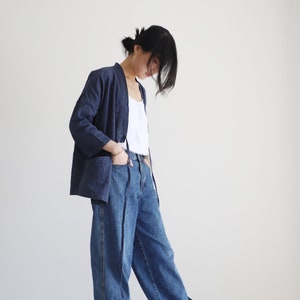 22144Heavy Weight Ramie Kimono Jacket / Blazer in Navy Blue Color, Handmade by OOZZ image 4