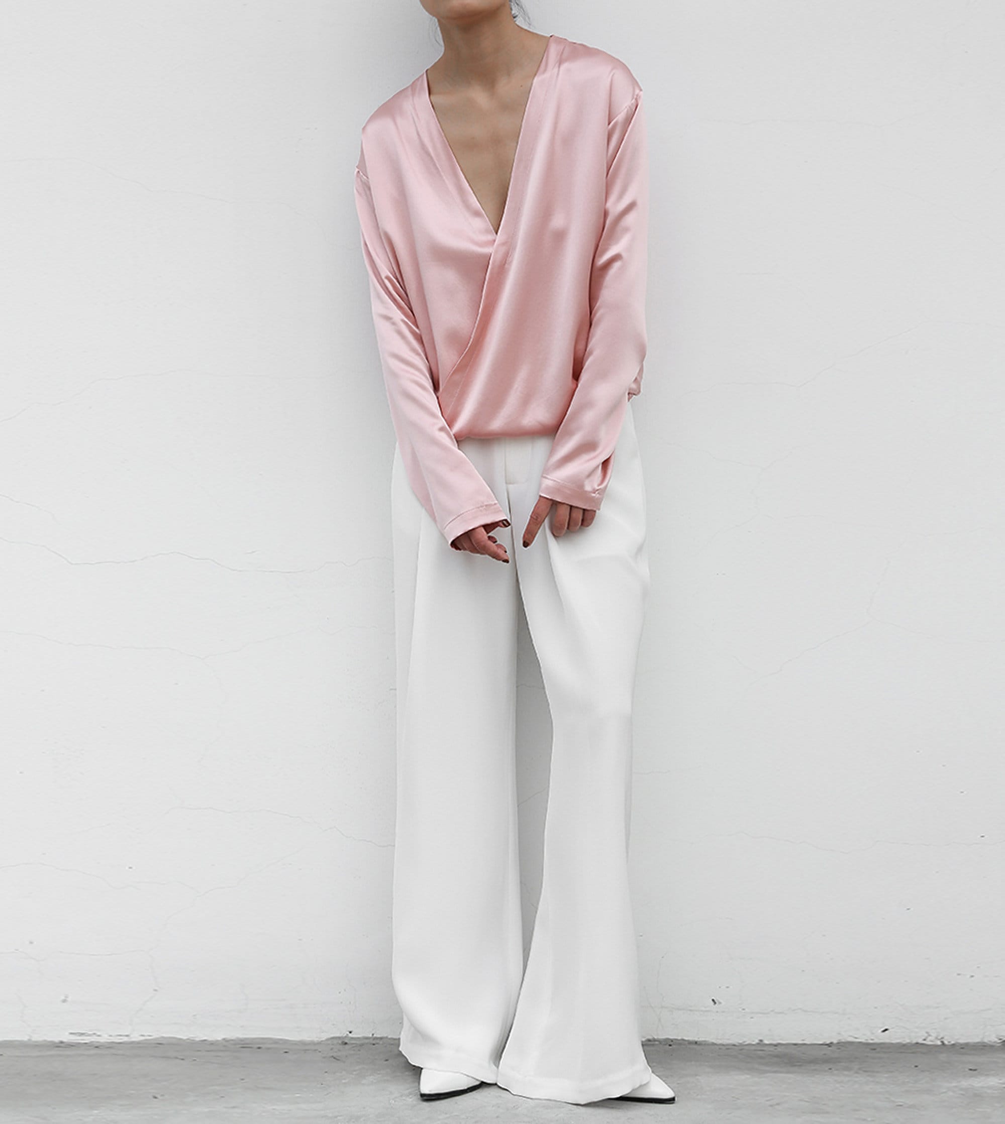 Silky V Neck Wrap Top - Old Pink