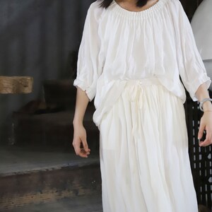 22107Delicate Pintucked Neckline High Count French Linen Blouse, Shirt, T-shirt, Top in Off White Color / OOZZ image 3