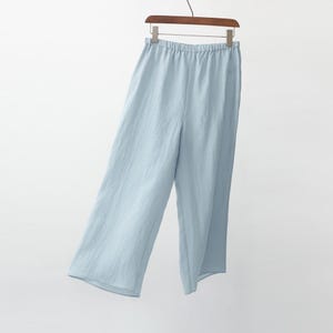 23428---Washed Ramie Pants in Baby Blue, Wide-leg Pants, Wide Leg Pants,  Summer Trousers.