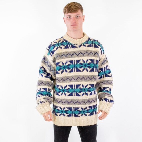 Vintage Pachamama Jumper Cable Wool Oversized Crea
