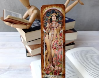 Alphonse Mucha Bookmark: Art Nouveau Wooden Reader Gift