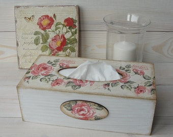 Tissue box cover. Wooden napkin holder.