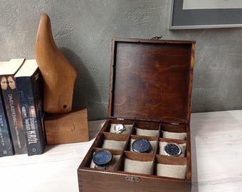 Uhrenbox aus Holz für 9 Uhren – Rustikaler Herren Organizer
