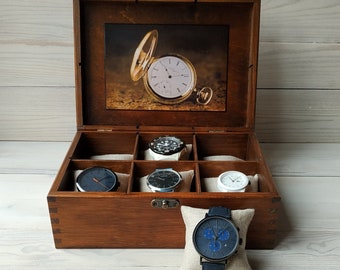 Houten horlogedoos. Horloge houder. Horlogekast